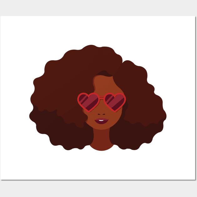 Black Afro Girl - Heart Sunglasses Disco Retro Style Wall Art by Shirtbubble